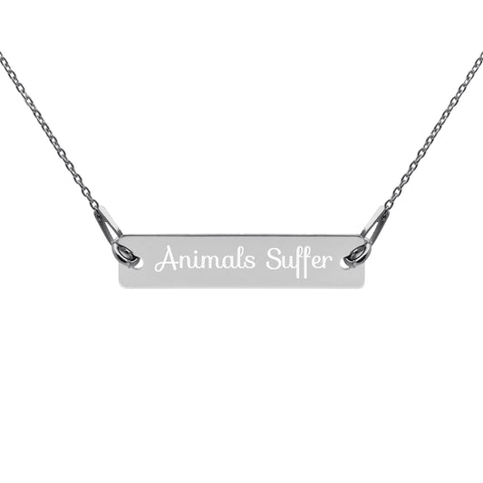 ANIMALS SUFFER / engraved silver bar chain necklace